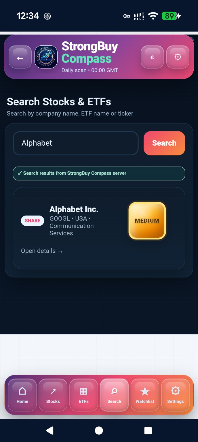 StrongBuy Compass server-connected search prototype